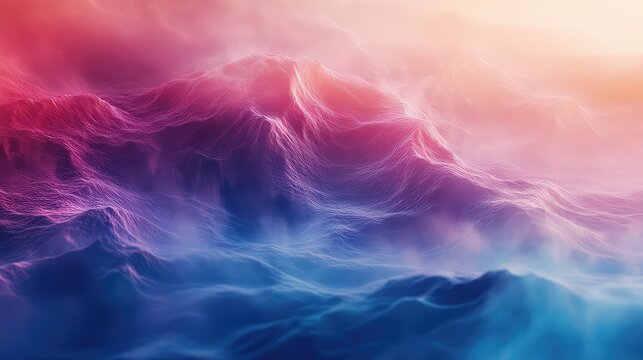 Abstract digital landscape showing colorful glowing mountain waves