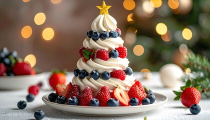クリームとフルーツで作られた華やかなクリスマスツリー