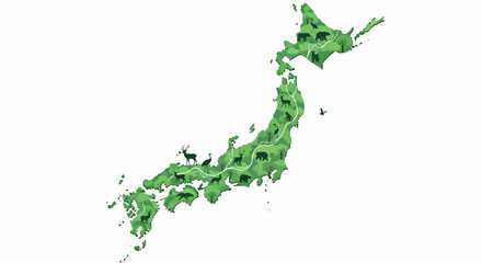 Japan Map Illustration Showcasing Deer and Greenery, Symbolizing Wildlife and Nature's Beauty