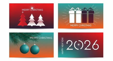Set of Christmas and New Year Holiday Greeting Card Templates
