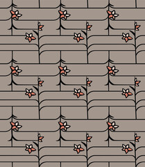 Japanese Flower Brick Line Vector Seamless Pattern