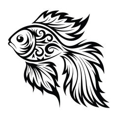 Ornamental goldfish exhibits elaborate black tribal pattern on its body