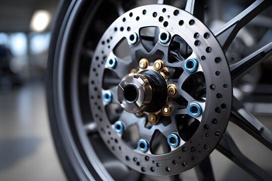 Hochwertige Motorrad Bremsscheibe in technischer Nahaufnahme
