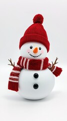 Fototapeta premium Cheerful Snowman in Red Hat and Scarf Perfect for Winter Holiday Decorations