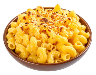 Mac and cheese in a bowl isolated on white background, transparent PNG