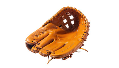 Worn leather baseball glove against a stark black background