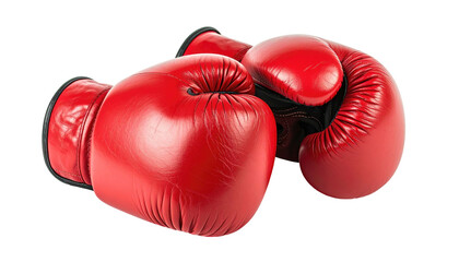 Two bright red boxing gloves resting on black background
