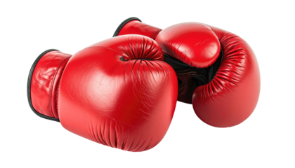 Two bright red boxing gloves resting on black background