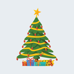 Festive Christmas Tree Illustration with Ornaments and Gifts Holiday Decor for Celebrations and Designs