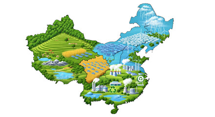 Map of China Representing Renewable Energy and Natural Resources