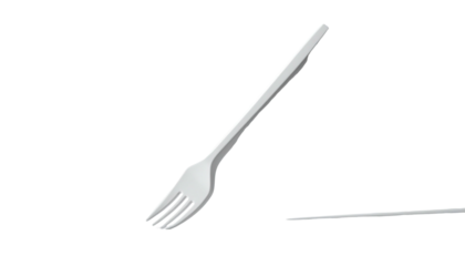 Isolated plastic fork, disposable tableware item against black