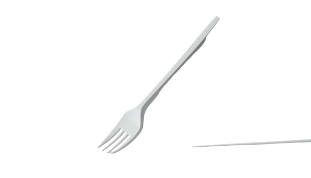 Isolated plastic fork, disposable tableware item against black