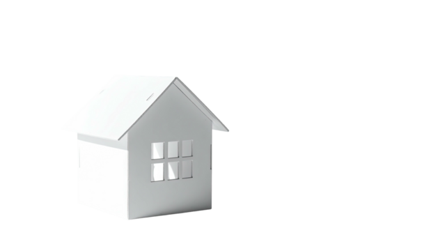 Small, white, stylized house with window, isolated on black - Powered by Adobe