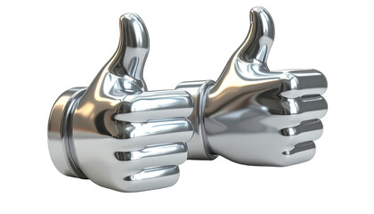 Two metallic chrome thumbs-up gestures against a transparent background