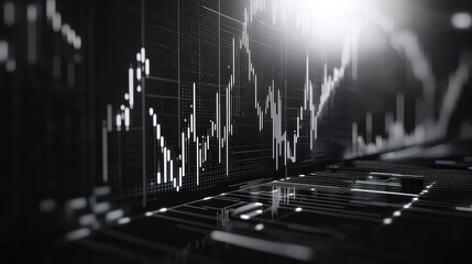 Financial market data analysis on screen with trading graph