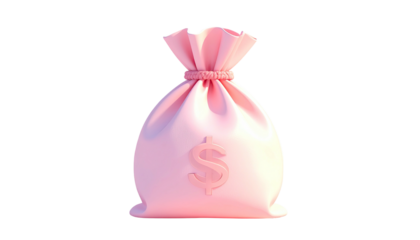 Pink sack with a dollar sign, isolated on black background