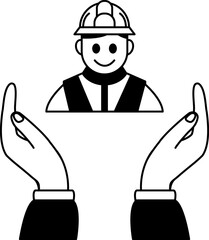 black and white illustration of two hands are holding a Labor