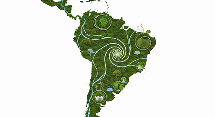Sustainable Development Journey Illustrating the Interconnected Ecosystems and Renewable Energy Potential Across South America