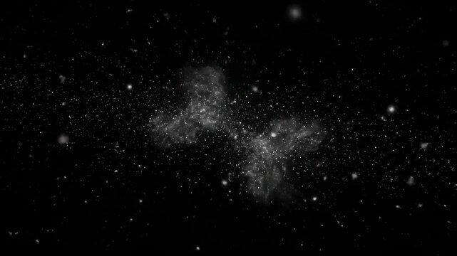 Abstract white glowing particles drifting and flowing serenely through dark space, resembling ethereal spirits or phantom entities serenely, motion graphics, design