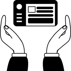 black and white illustration of A hand is holding a card