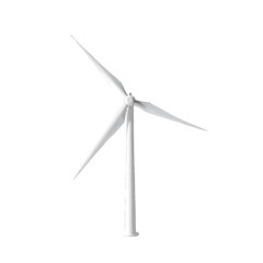 White Wind Turbine with Three Blades on a White Background Isolated