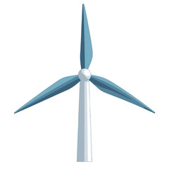 Modern Wind Turbine With Blue Blades on White Background Renewable Energy Source Power Generation Clean Energy Technology