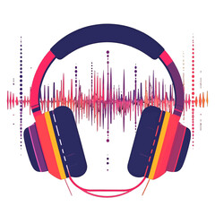 Vibrant Headphones Displaying Colorful Sound Waves And Audio Equalizer On A Clean White Background Illustrating Music And Sound Technology