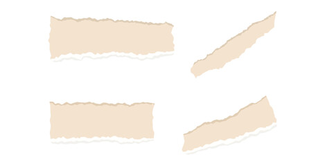 Four long, isolated strips of beige paper with jagged torn edges.