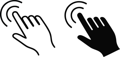 Obraz premium Two hand cursor icons one outline one filled representing touch or click action