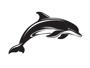 Obraz premium Dolphin icon vector illustration solid black white background ocean design