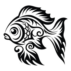 Ornate tribal style fish art creates flowing black and white design