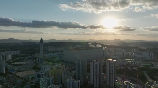 Aerial View of Icheon, Hynix Semiconductor Factory, Sunset