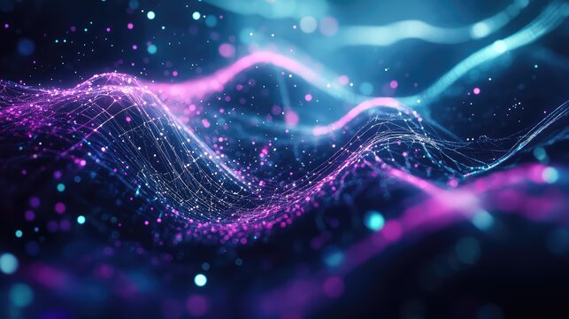Abstract digital data waves forming futuristic network connection - Powered by Adobe