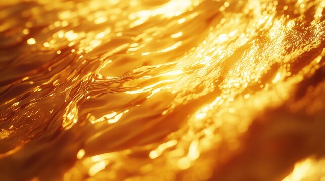 Flowing golden liquid creating abstract waves and ripples
