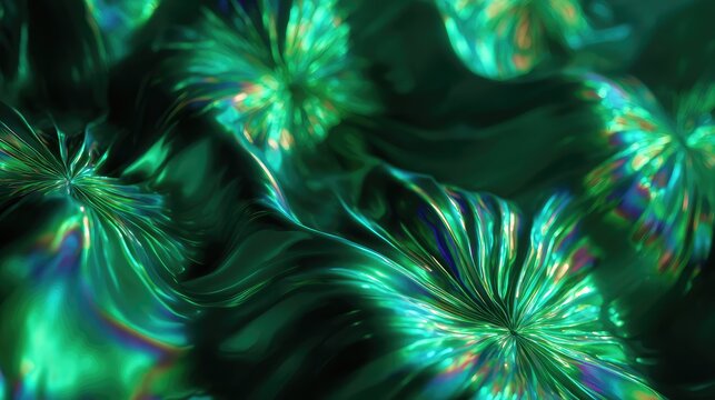 Abstract wavy iridescent green metallic liquid texture