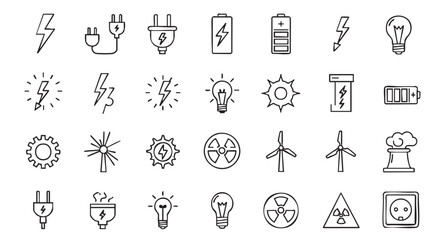 Set of doodle sketch energy and power icon vector illustration
