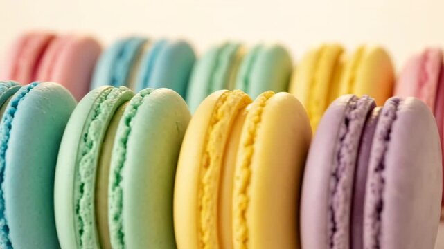 Colorful Macarons Assortment Close Up Macro Shot.