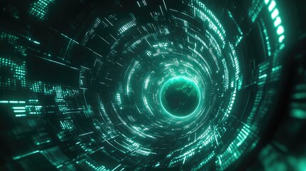 Abstract glowing digital data tunnel connecting global network
