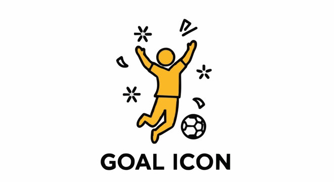 Vector icon of a soccer player celebrating a goal, a symbol of victory and achievement in a football match. Simple line art illustration of a winning moment