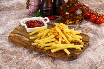 Golden French fries potato with sauce