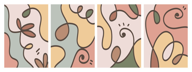 A bright and fresh summer greeting card set with a creative concept. Modern abstract art design with wave shapes and line art. Templates for celebrations, advertising, branding, banners, covers, label