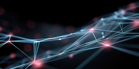 Abstract network connection, digital lines and glowing nodes on dark background, futuristic technology concept