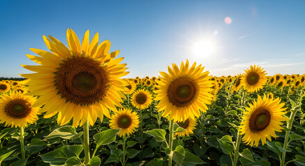 Closeup of a vibrant sunflower in full bloom under the sun.