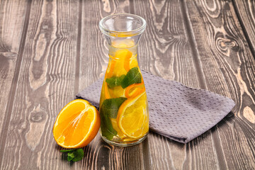Fresh homemade orange lemonade with mint