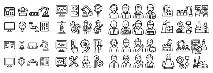 Obraz premium Industrial icons set: technology, engineering, factory