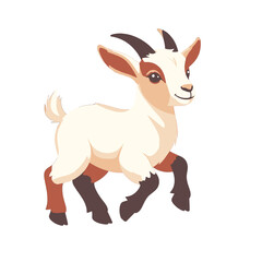 Fototapeta premium Cheerful Cartoon Goat Kid Leaping with White Fur and Brown Patches on White Background in Pixel Art Style
