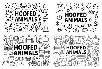 Fototapeta premium Hoofed animals icons and outlines collection