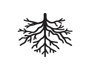 Tree root icon vector illustration solid black on a minimalist white background