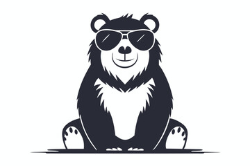 Smiling bear character sits wearing sunglasses and presenting itself in a dark silhouette