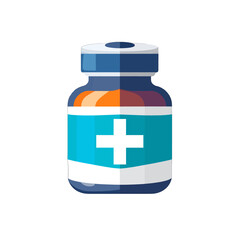 Obraz premium Isolated Blue and White Pill Bottle with Teal Label on White Background